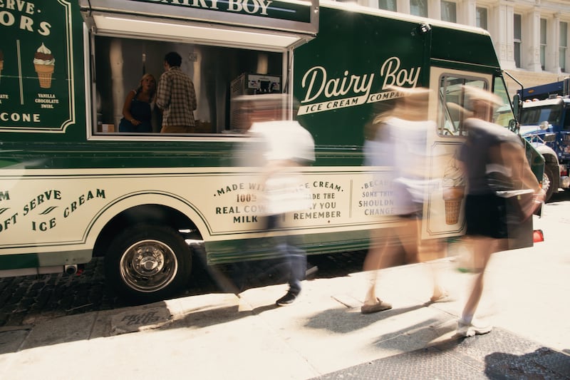 The custom Dairy Boy ice cream truck outside the brand's pop-up.